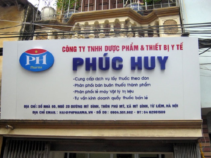 Mẫu bảng hiệu công ty TNHH Dược phẩm và Thiết bị y tế Phúc Huy