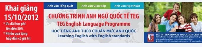 Băng rôn mừng sự kiện khai giảng chương trình anh ngữ quốc tế TEG
