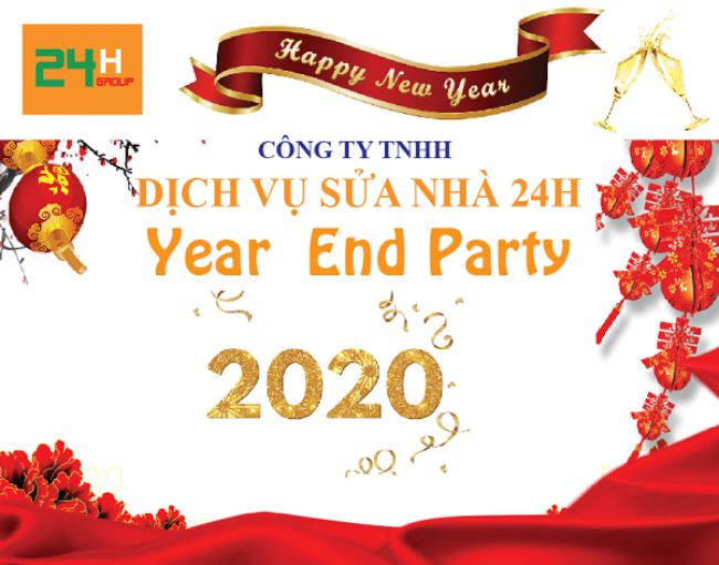 Băng rôn tiệc tất niên cuối năm của công ty TNHH Dịch vụ sửa nhà 24H