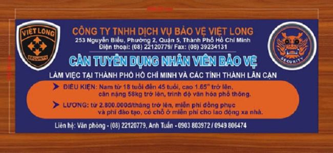 Băng rôn tuyển dụng của Công ty TNHH dịch vụ bảo vệ Việt Long