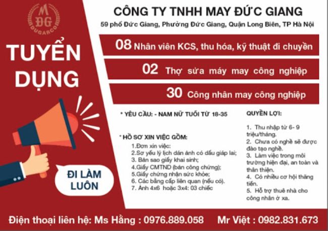 Băng rôn của công ty TNHH may Đức Giang