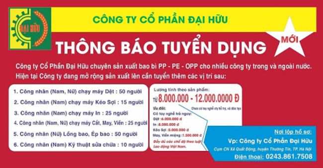 Băng rôn tuyển dụng của công ty cổ phần Đại Hữu