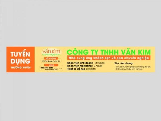 Băng rôn tuyển dụng của công ty TNHH Văn Kim