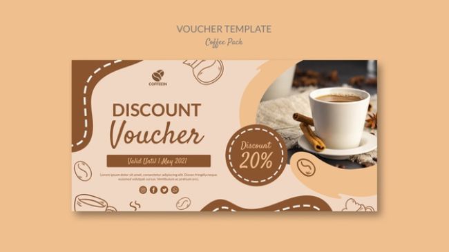 Voucher quán cà phê có hình trang trí trông dễ thương bắt mắt
